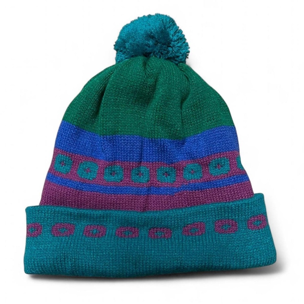 Vintage Colorful Kids Pom-Pom Beanie
